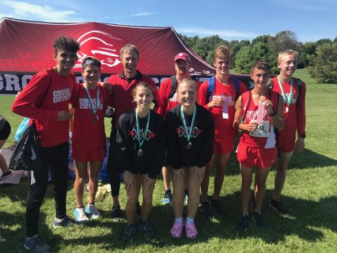 Medal and ribbon winners from last weekends Zionsville Invitational pose for a picture after the race. 