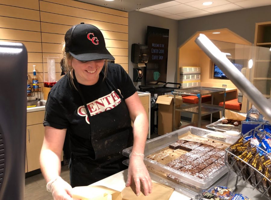 New baker Kandace Stauffer prepares brownie bites.