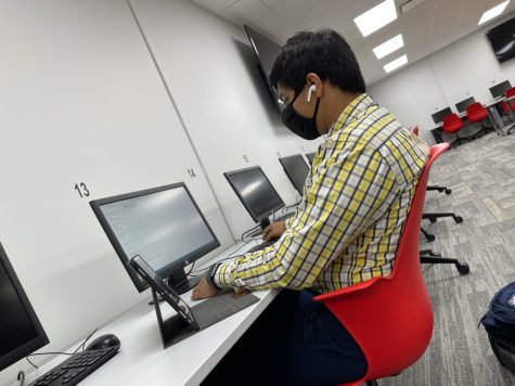 Sophomore Tarun Modekurty works during an April 28 BPA competition.