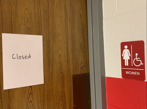 A restroom in the math hallway is labeled closed to all students for use during class. Due to the vandalism occurring within the school in several bathrooms, administrators have only allowed students to use them during passing periods; however, during class, all but four restrooms throughout the school are locked.
