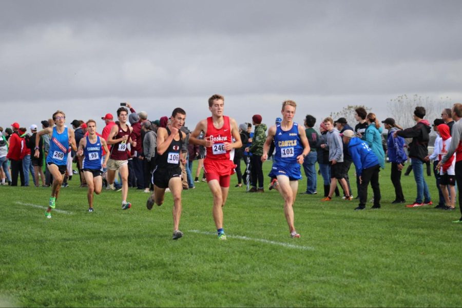 Griffin Hennessy sprints down the homestretch at the state meet last weekend. Hennessy led the Trojans with a 15th place finish, earning him All-State honors along with teammate Parker Mimbela (25th place). The boys team placed sixth.