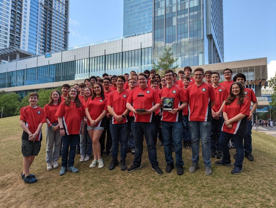 The Robotics team poses with their awards after the Worlds competition. Photo contributed
