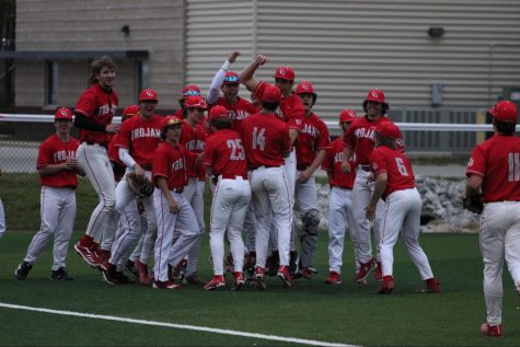 Center Grove celebrates after their 17-1 win over Cathedral. 