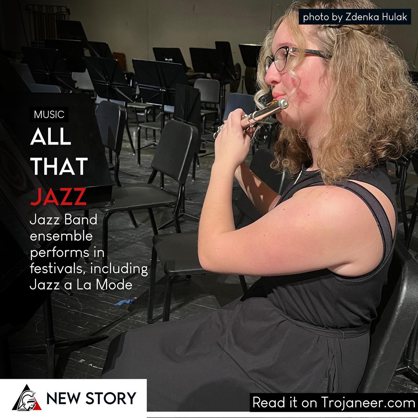 Jazz Band is a small ensemble of student musicians that focus on jazz music, which is different from other types of music because of its range of styles and the use of improvisation during performances. This winter, the jazz band has been performing in various festivals, including Jazz a La Mode at CGHS.
Senior Jessica Marqua is the lead trumpet player in the jazz band.
โJazz a La Mode is different from what would be your normal concert that you would go to. Jazz is different, and our jazz is set in the band room,โ Marqua said. โAll the lights are down, and you have lights on your stand. Itโs a nice, set mood with candlelights. Itโs actually super cool to set it up and see it all come together. Itโs really relaxing. You can relax and just forget all of your thoughts. Itโs a really good time.โ
The Jazz Ensemble has not only performed at the high schoolโs Jazz a La Mode but have also performed at the ISSMA Jazz Festival at Whiteland High School, where they earned a gold rating.
To read or watch the full story, visit Trojaneer.com.
๐๏ธ & ๐ฅ: Publications Club
๐ธ: Zdenka Hulak