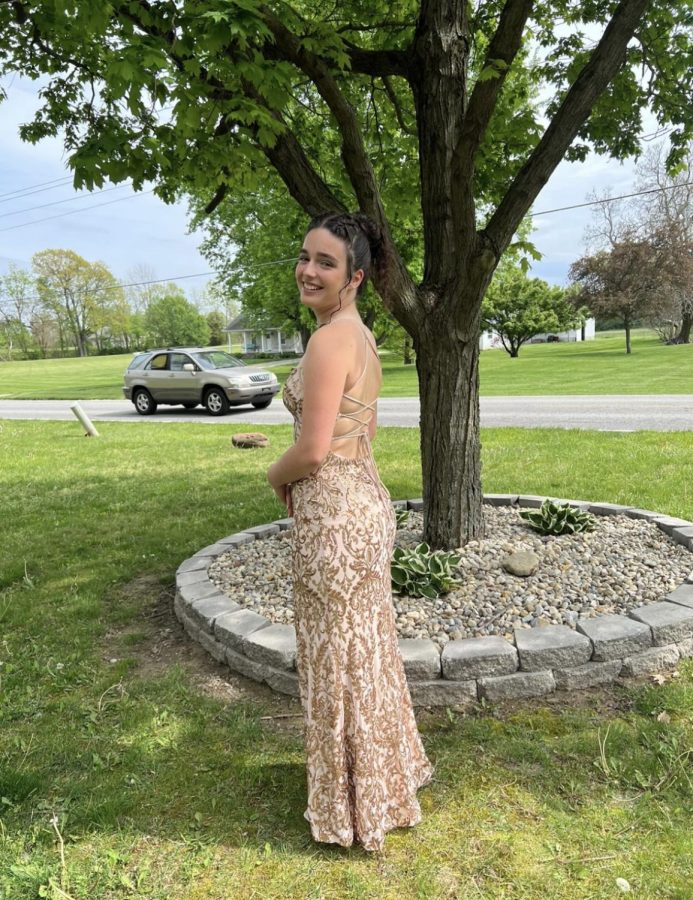 Sophomore+Nora+Casado+poses+in+her+prom+dress.+Photo+contributed