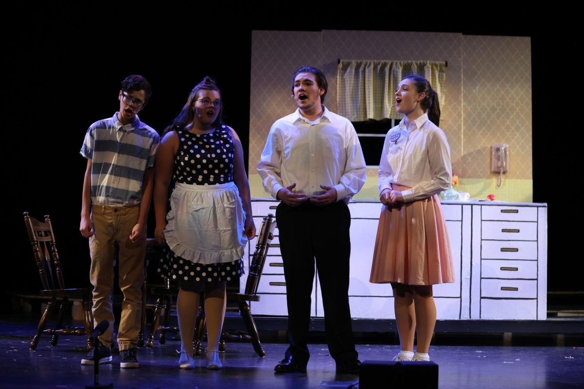 Members of "Bye Bye Birdie" perform on stage during their dress rehearsal of the musical.