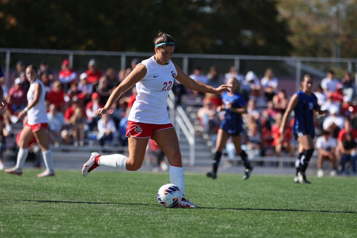 Senior Lauren Hopper looks for a pass during the Trojans' 1-0 win against Castle in the regional championship game. The Trojans will face East Central in their semi-state matchup on October 26, 2024, at 1 P.M.