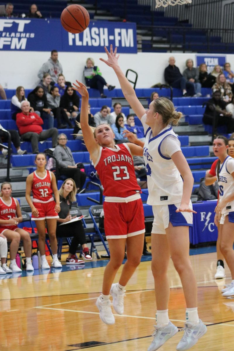 Senior Ava Grant goes for a layup during the Trojans' game against Franklin Central earlier this season.