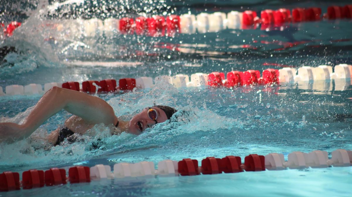 Senior Clara Brandon swims in the Hall of Fame Classic on December 7, 2024.