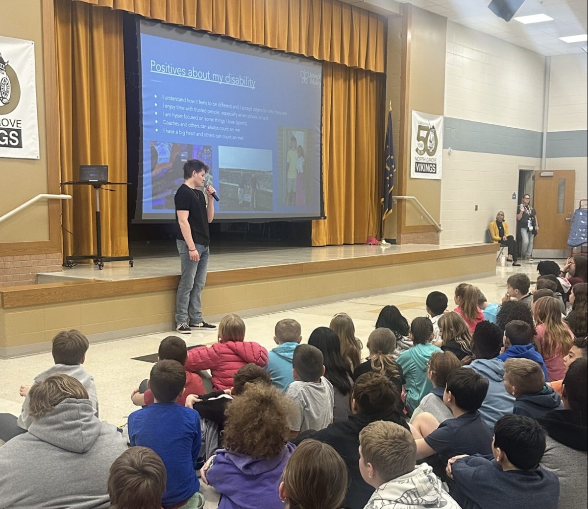 Junior Campbell Howe gives his presentation on disability awareness to elementary schoolers at Sugar Grove.