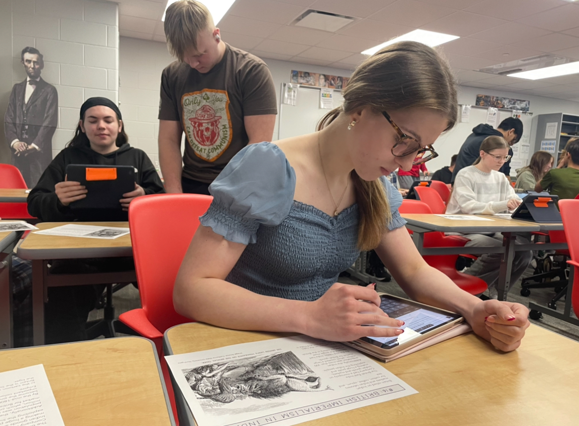 Sophomore Keeley Shields reviews for her AP test coming up this May. Students in Mrs Terrell's AP European History class have been attending review sessions before school to review the information learned earlier in the school year. "I like the review sessions because I get to review the information with my friends and other peers with the help of my teacher," Shields said.