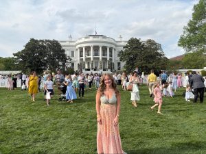 Senior Magnolia Lane poses in front of the White House in Washington D.C. during the annual Easter Egg hunt.
