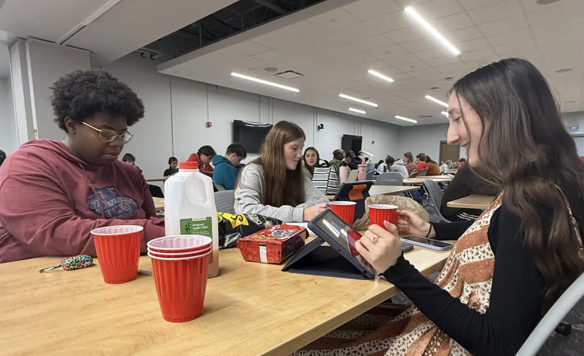 While enjoying a variety of snacks during study hall, sophomores Maya Kriech, Braelynn Stephens and Airy Woolfork chip in to host a study hall party. This was their second party, which they planned earlier in the week. “I enjoy having study hall parties because it brings us together and creates a more positive study hall environment,” Stephens said.