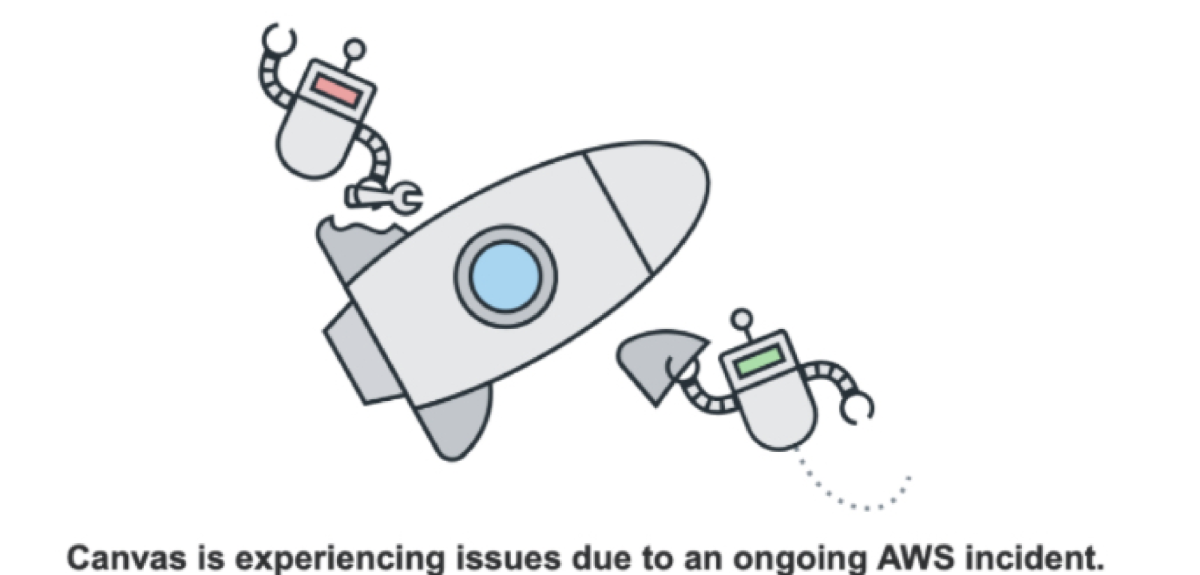 The Camvas error page during the AWS outage.