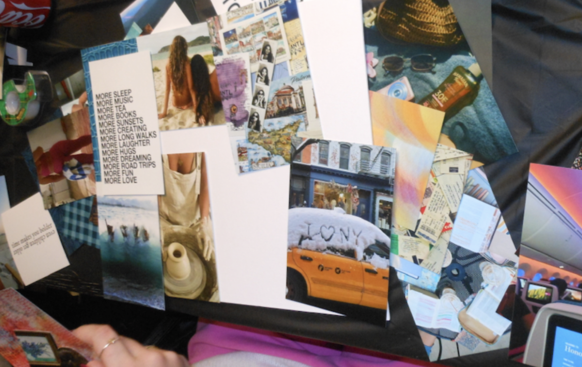 One example of a recent analog media trend is to print out photos to create a personalized 2026 vision board. 