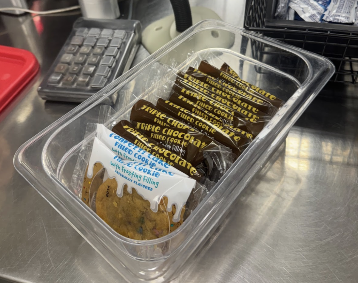 Pictured above is one example of the  selection of cookies provided at the end of the cafeteria lunch line.
